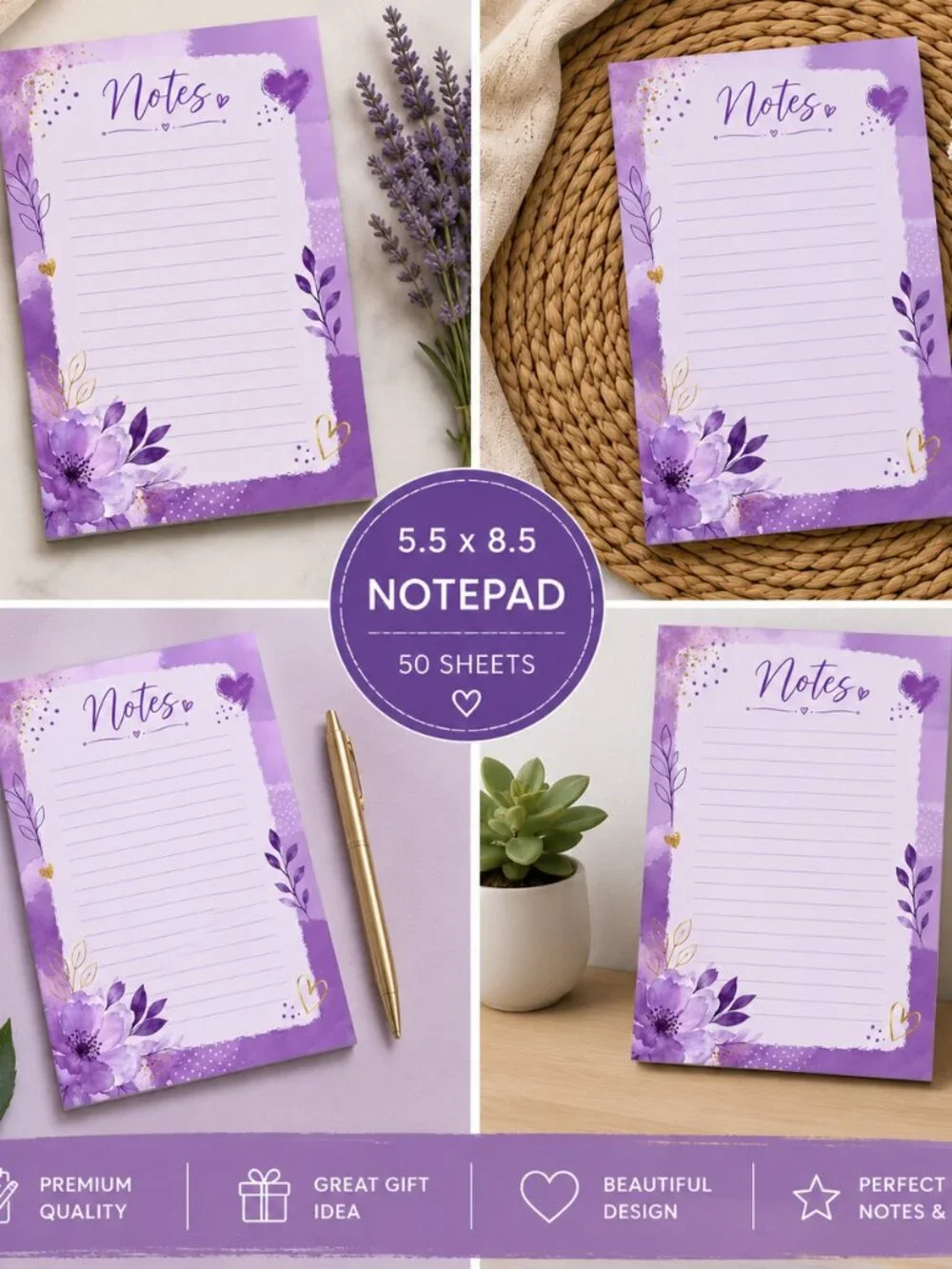 Purple Floral Notes Notepad | 5.5